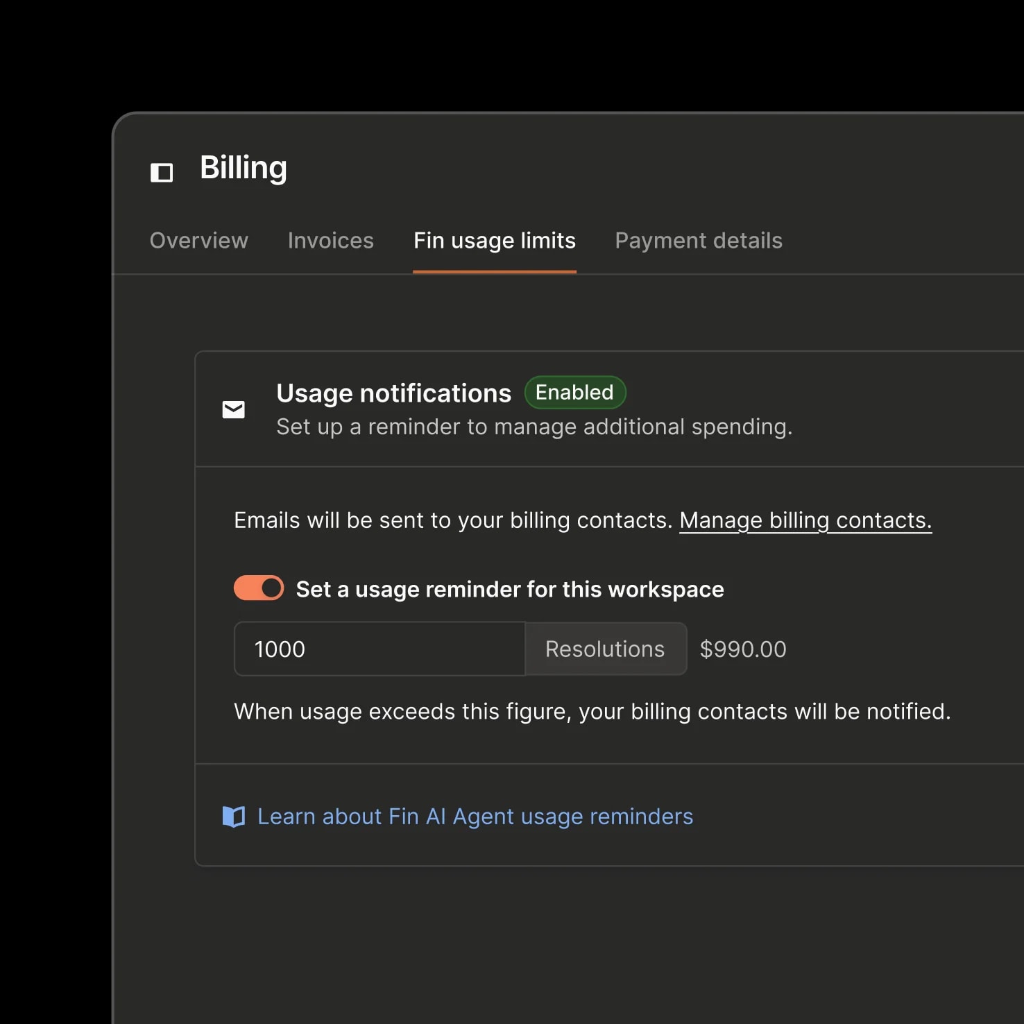 Usage limits and notifications